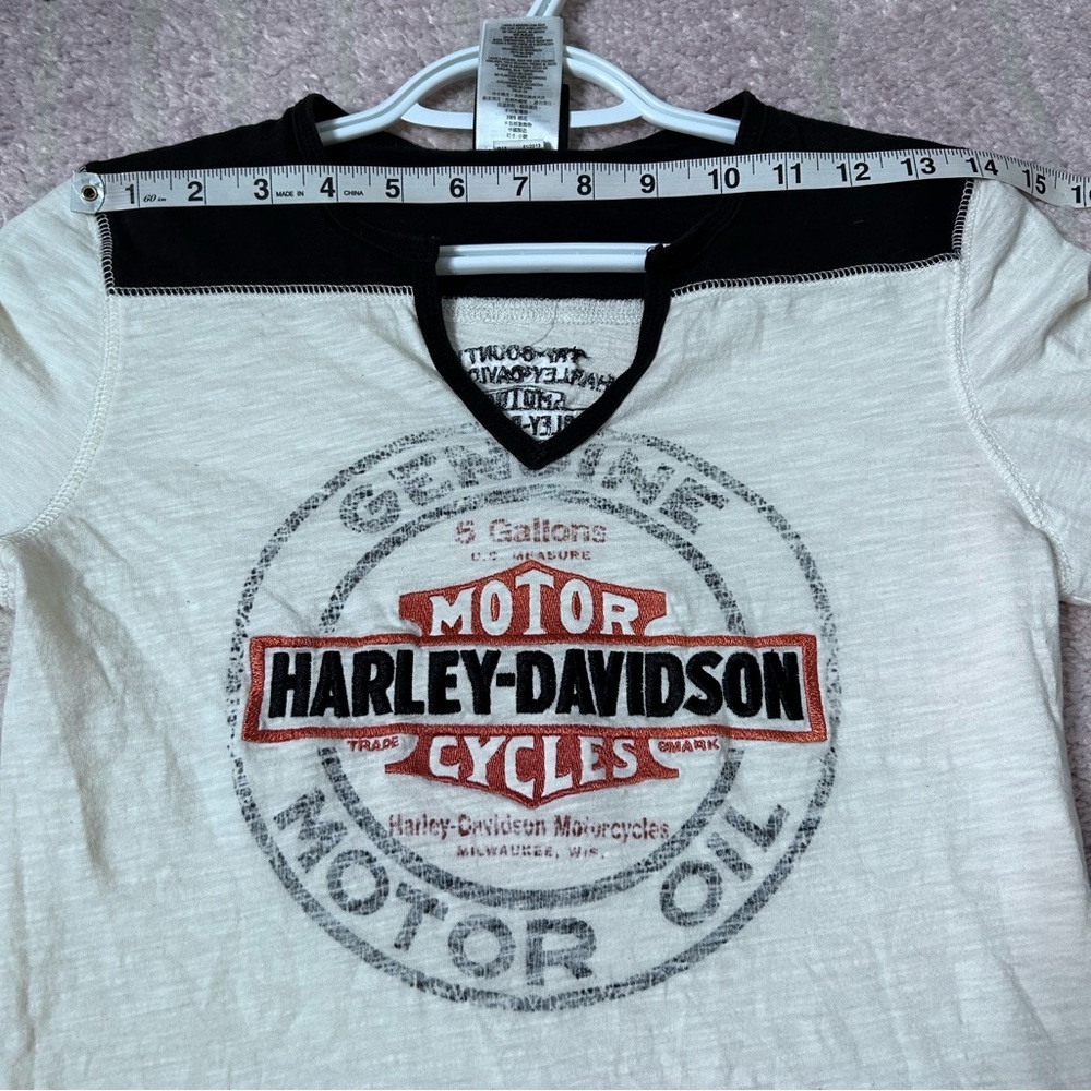 2013 Harley Davidson Black Cream Embroidered Logo Graphic Long Sleeve Tee Small - Picture 7 of 13